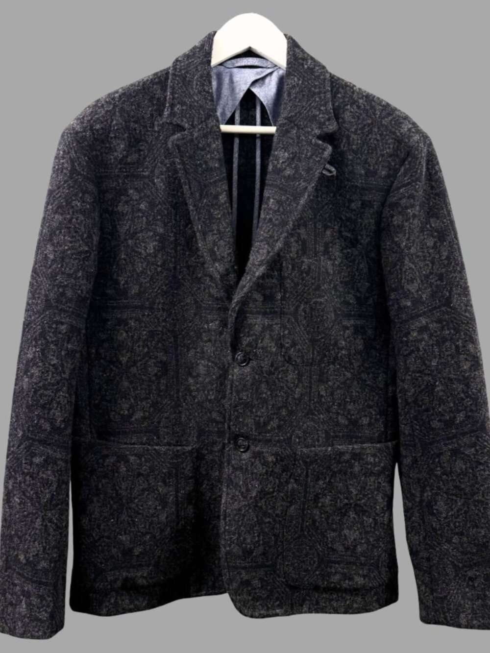 MONITALY Dark Navy White Jacquard Bedford Jacket Wool Sz M/L